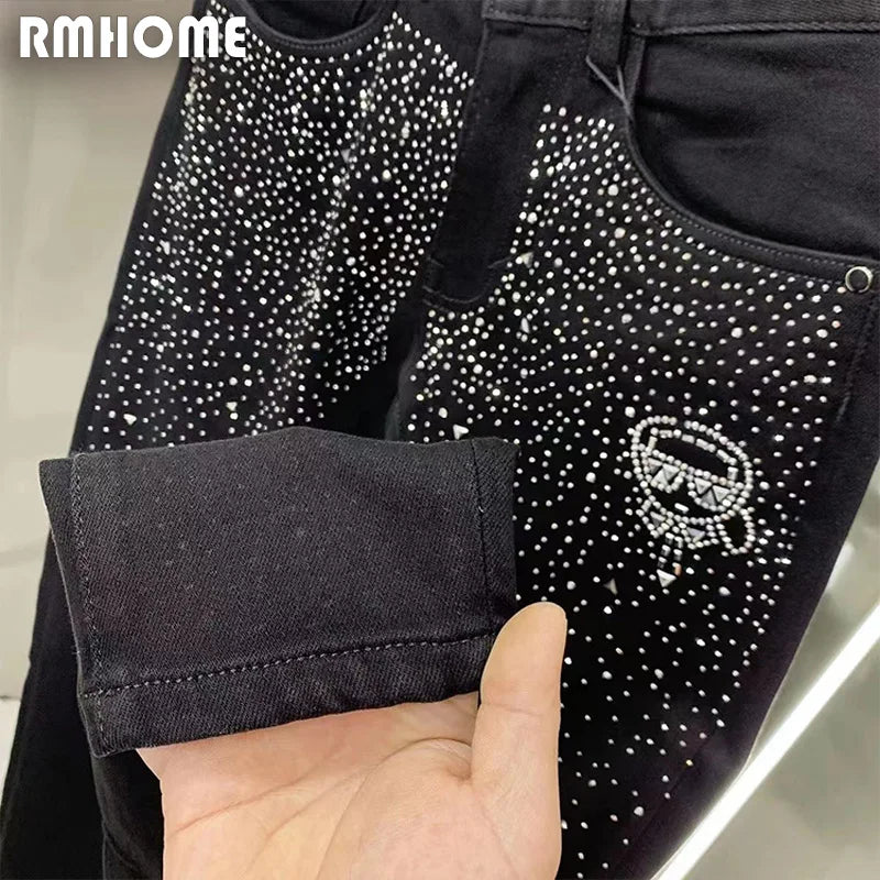 Men's Black Jeans Luxury Rhinestone Design New style Slim Male Pencil Pants All Seasons Popular Handsome Trousers Man Clothing