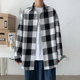 Long-sleeved plaid shirt men's spring Korean style trendy loose oversized plus size fat casual brushed plaid jacket