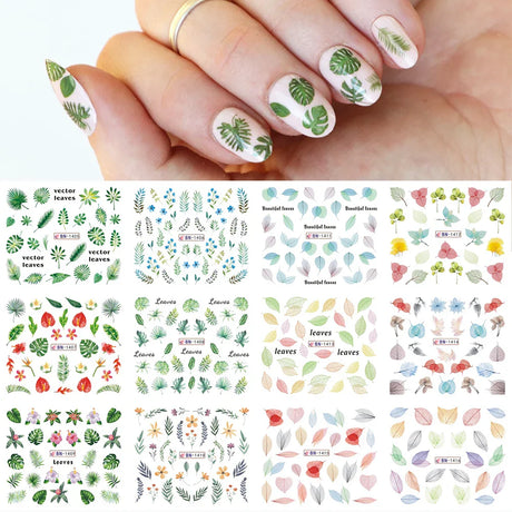 12pcs Hedgehog Animal Nail Water Stickers Pine Cones Gold Fall Design Watercolor Winter Manicure Transfer Sliders JIBN1681-1692