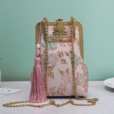 Chic Lay Flowers Bag Chain Pink Wedding Fringe Tassel Shell Lock Bags Original Handmade Vintage Women Bag Tote Women's Handbags