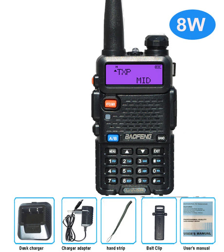 Baofeng UV 5R Walkie Talkie True 8W Portable Ham CB Radio Dual Band VHF UHF FM Transceiver Two Way Hunting Radios UV82 UV9R Plus