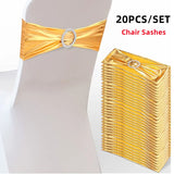 20 Pieces Spandex Chair Sashes with Buckle ,Metallic Gold Stretch Chair Cover for Wedding Hotel Banquet Events Chair Decorations