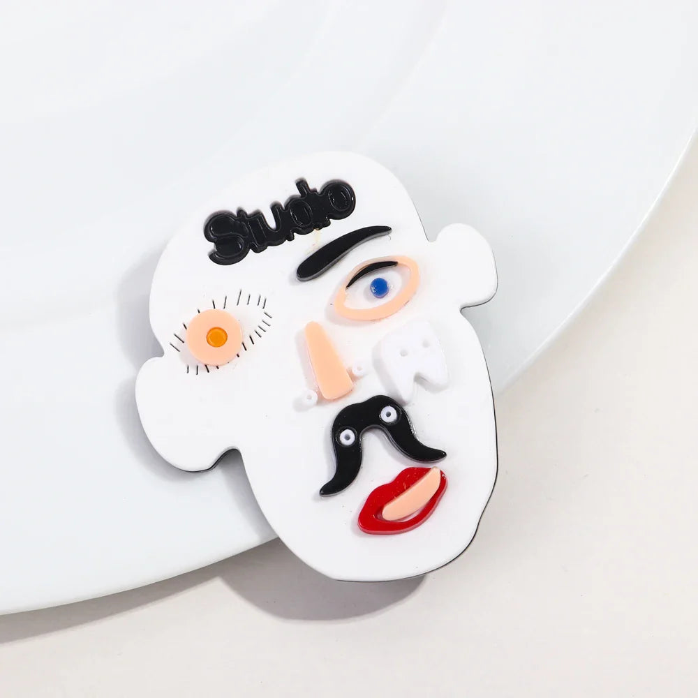 FishSheep Abstract Acrylic Geometric Face Figure Brooches for Women Handmade Big Multicolor Irregular Feature Brooch Pins Gifts