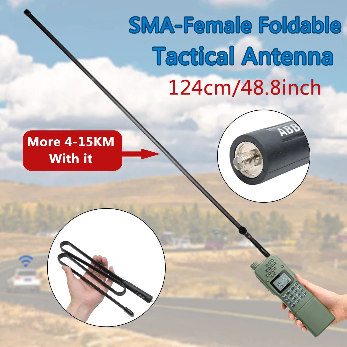 ABBREE Walkie Talkie Foldable CS Tactical Antenna For Baofeng UV-5R UV82 UV-9R UV-16 SMA-Female Dual Band  Ham Radio Accessories