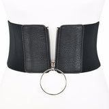 Women's Dress Super Wide Belt  Large Metal Ring Black   Elastic   Women  Fashion for