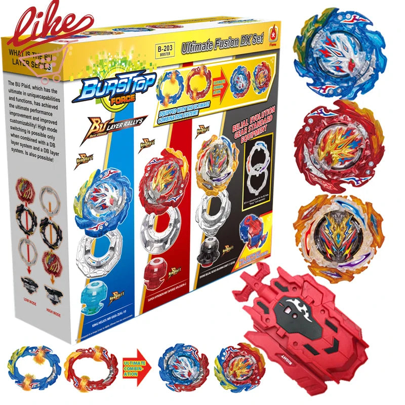 Laike BU Bey B-203 Ultimate Fusion DX Set 3pcs Spinning Top with Custom Launcher Box Set Toys for Children