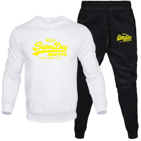 Men's Sets 2-Piece Suit O-Neck Plus Fleece Pullover Hip Hop Brand Funny Letter Printed Fashion Men Sweatshirts Sweatpants