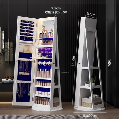 Full-length Mirror 360° Rotating Floor Makeup Mirror Cabinet Bedroom Jewelry Cabinet with Mirror Fitting Room Dressing Mirrors