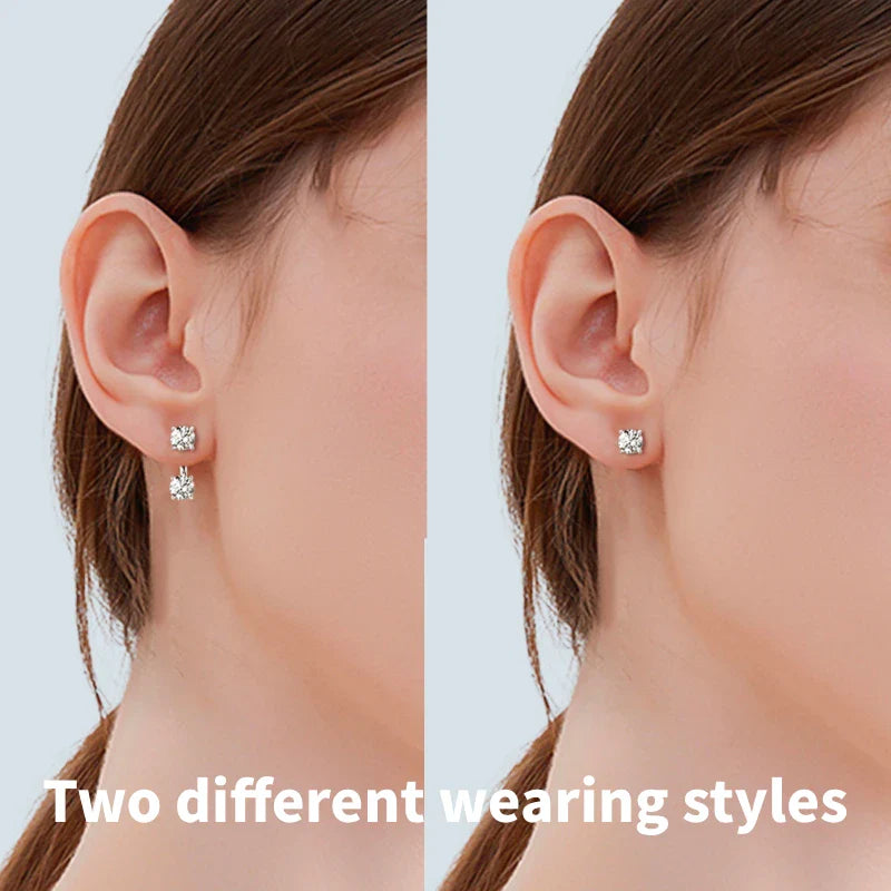 New Stud Earrings 5mm D Color Moissanite Drop for Women Real 925 Silver Piercing Jewelry Certificate Front and Back Dual Purpose