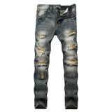 Streetwear Mens Jeans Ripped Denim Pants Hole Ruined New Brand Biker High Quality Straight Patch Plus Size 40 42