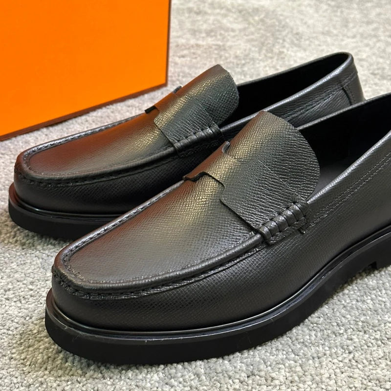 THIGWJH Black Epsom Leather Loafers Luxury Designer Classic minimalist style Daily casual business men's shoes