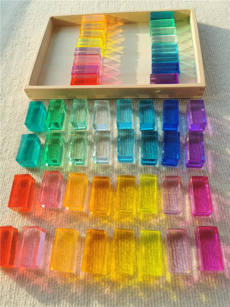 New Design Montessori Toys See Through Rainbow Lucite Stacking Blocks Acrylic HighTransparent for Kids Open Play