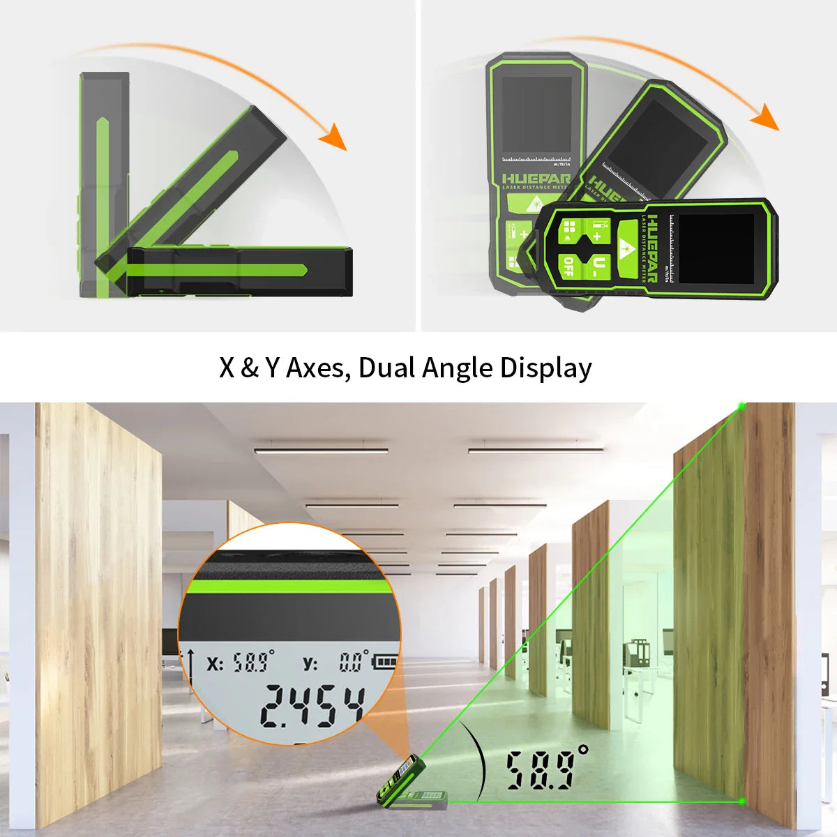 Huepar Laser Rangefinder Digital Tape Measure 60M 100M 120M Trena Laser Tape Range Finder Green Beem Digital Tape Measure