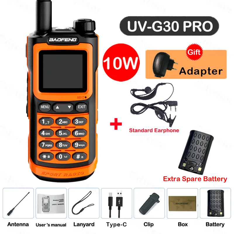 2024 Baofeng UV-G30 Pro Walkie Talkie Long Range Portable 1000 Channel Ham FM Radios UHF VHF USB-C Charge 2-Way Radio Waterproof