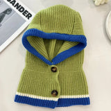 Korean Balaclava Beanie Cap Winter One Piece Knitted Scarf Hat Hood Neckerchief Women Neck Collar Warmer Thickened Hooded Hats