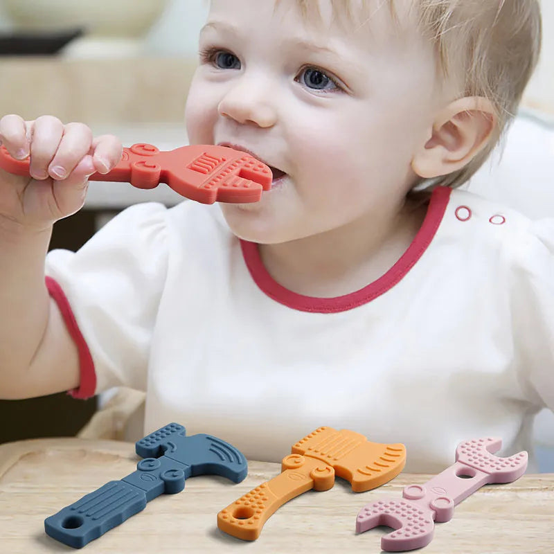 TYRY.HU 1set Silicone Teethers Tools Axe Wrench Hammer Food Grade BPA Free For Baby Teething Chew Charms Silicone Bead Toy Gift