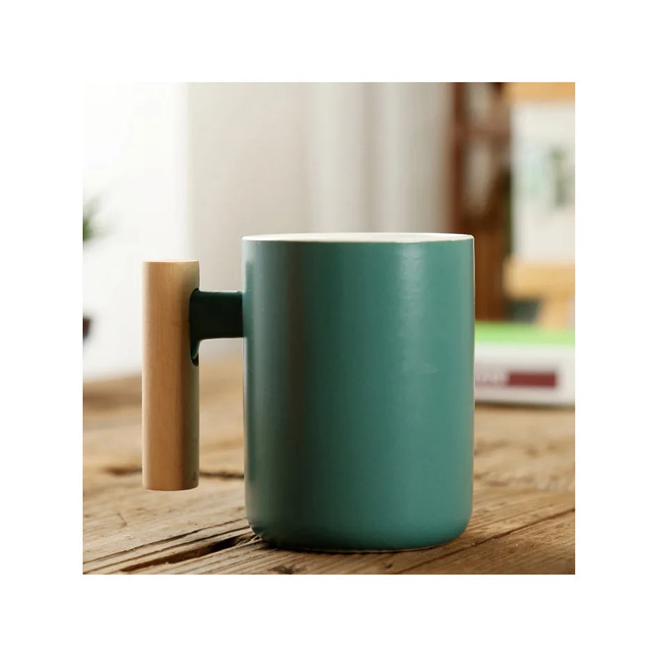 Nordic Wooden Handle Ceramic Porcelain Mug Coffee Cups Literary Water Tea Cup Milk Mug Coffee Cup Drinkware Coffeeware Teaware