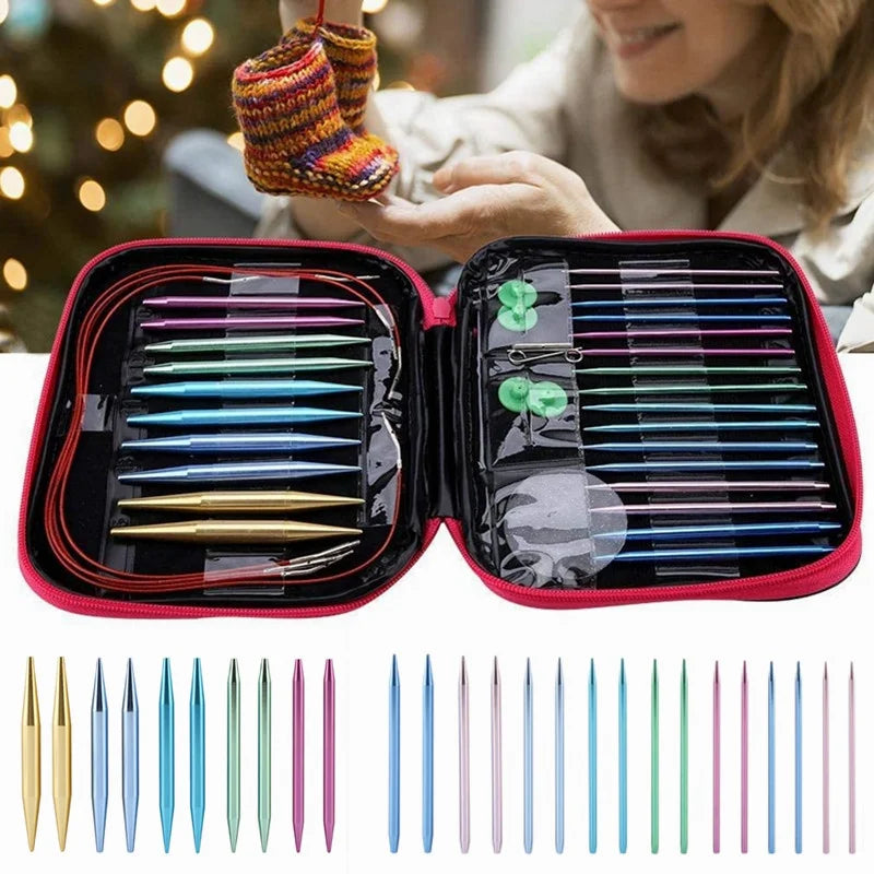 Aluminum Circular Knitting Needles Set Interchangeable Crochet Hooks Weaving Yarn Knitting Craft Tools Accessories Kit Needle