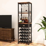 Homeiju Wine Rack Freestanding Floor, Bar Cabinet for Liquor and Glasses, 4-Tier bar Cabinet with Tabletop, Glass Holder