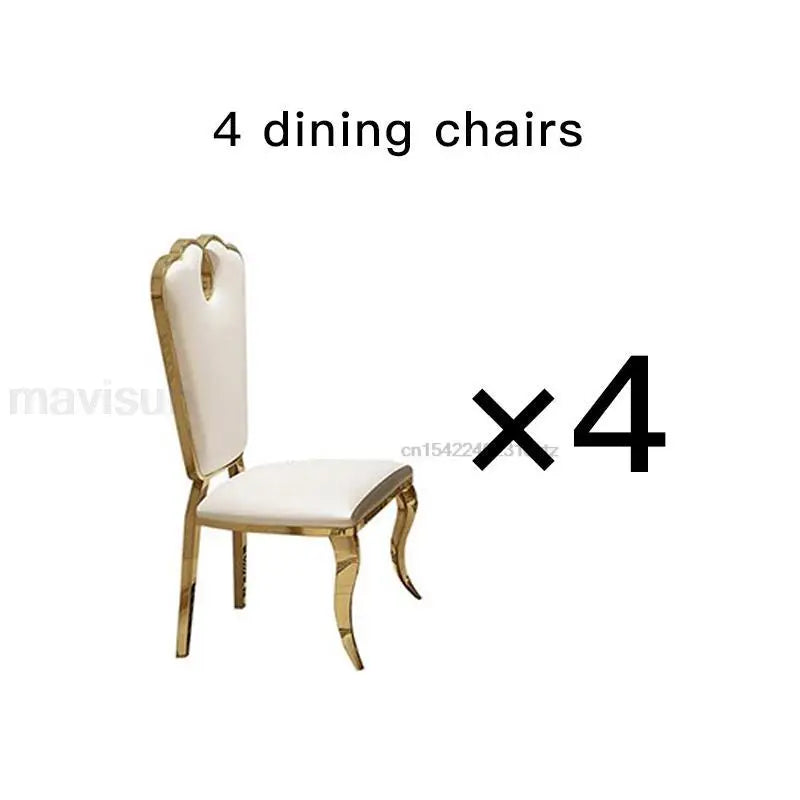 Post-Modern Marble Top-Grade Dining Table And Chairs Combination Stainless Steel Crown Apartment Golden Carved Furniture Table