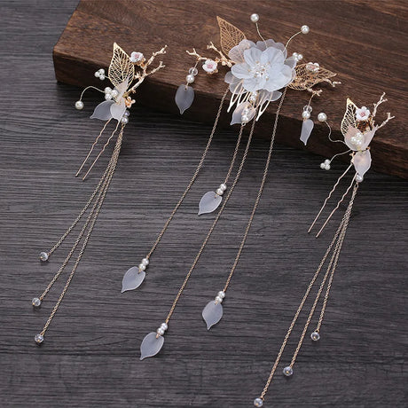 Chinese Hanfu Hair Accessories Set Long Fringed Vintage Hairpins Flower Handmade Hair Sticks For Women Traditional Retro Jewelry