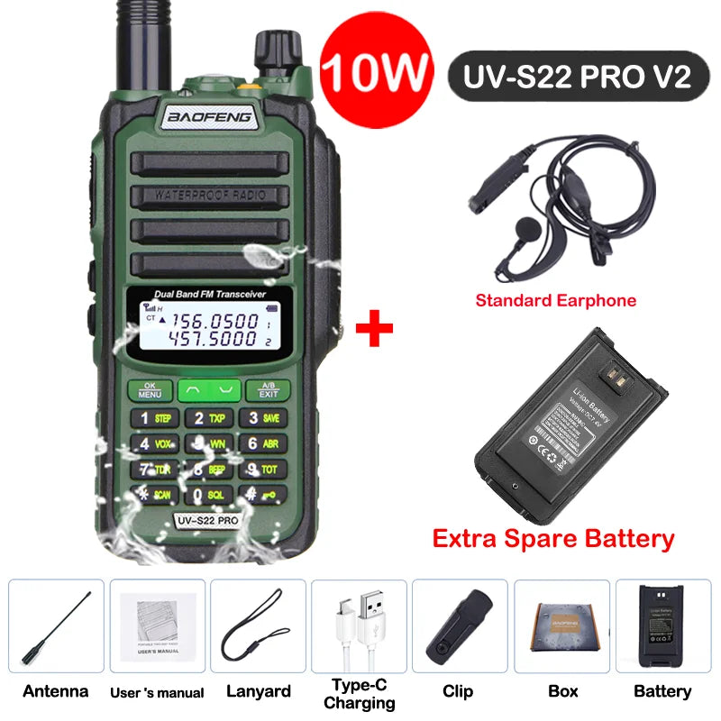 Baofeng UV S22 PRO V2 IP68 Walkie Talkie Waterproof Dual Band 136-174/400-520MHz Ham Radio Upgraded Of UV9R UV5R Pro 50KM Range