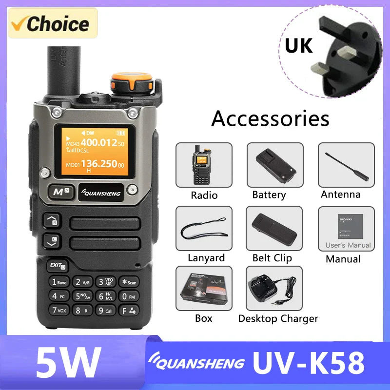 UV K58 Walkie Talkie 5W Quansheng UV-K6 Two Way Radio 50-600MHz Full Band Receiving Type C Charge Air Band DTMF Scramber UV-K5