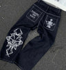 Y2k Baggy Jeans American Patchwork Letter Combination Embroidered Jeans Men Street Fashion Gothic Harajuku Style Wide-leg Pants