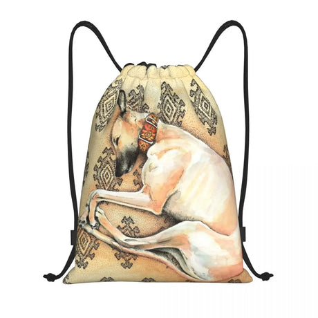 White Galgos Drawstring Bag Men Women Foldable Gym Sports Sackpack Whippet Greyhound Hound Dog Shopping Storage Backpacks