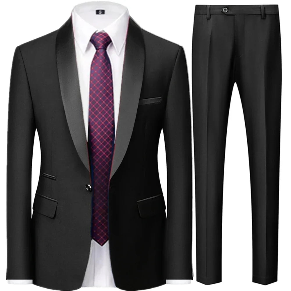 Men's British Style Slim Suit 3 Piece Set Jacket Vest Pants / Male Business Gentleman High End Custom Dress Blazers Coat  S-6XL