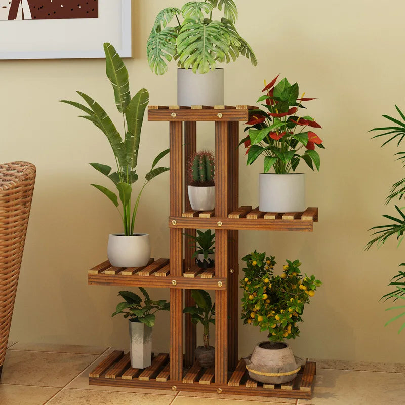 Balcony Flower Rack Multi-Layer Shelf Household Indoor Solid Wood Succulent Floor Flower Pot Plant Rack Living Room Decoration