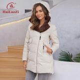 HaiLuoZi 2023 New Women's Jacket Short Warm Hooded With Fur Female Winter Outwear Slant Pockets Fashion Women Coat 1123