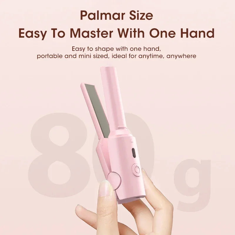 Hair Straightener Curler Comb Mini USB Plug in Anti-Scald Portable Wireless Hair Straightener Brush Comb for Home Travel Women