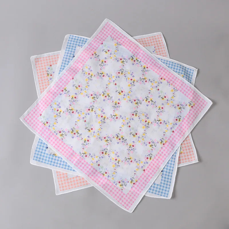 3Pcs 43x43cm Square Flower Printed Lady Women Handkerchiefs Vintage Cotton Towel Mother's Day Gift