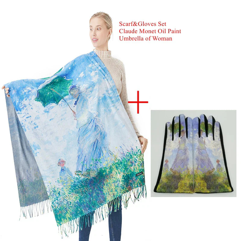 Van Gogh's Oil Painting Cashmere Scarf Women Winter Coffee House Print Wool Shawls and Wraps Ladies Cape Blanket Scarves New