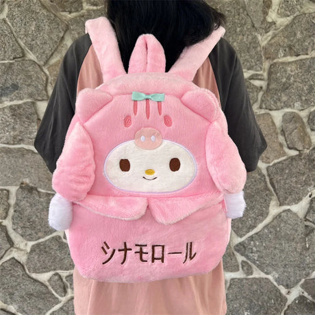 New Sanrio Cute Cartoon Plush Backpack Kuromi Large Capacity Melody Backpack School Girls Korean Backpack Gift For Girls