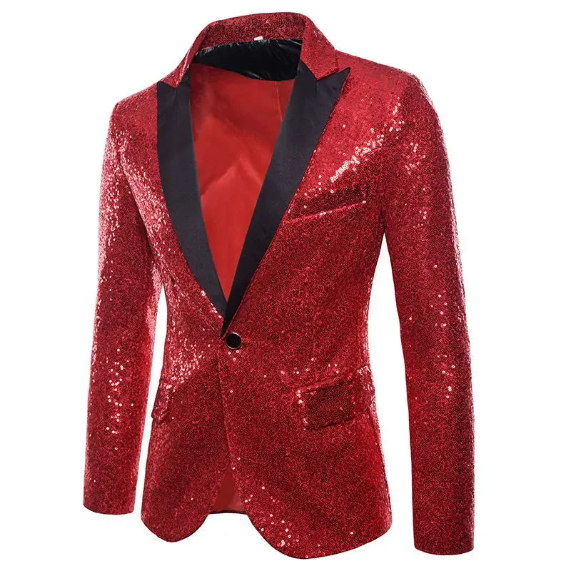 European and American Performance Dresses Gold Sequins Men's Suits Korean Nightclub Host Emcee Jacket European Size Blazer 2022