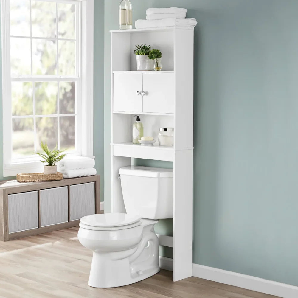 White 23 in. W Bathroom Space Saver Cabinet with 3 Fixed Shelves, Mainstays over the Toilet Storage bathroom cabinet