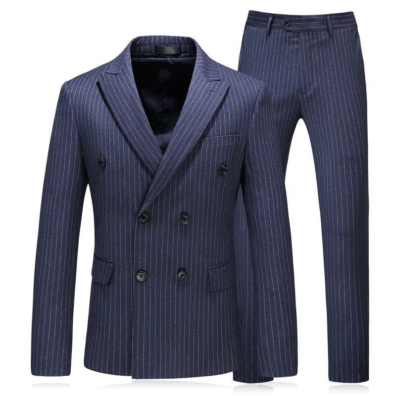 Men's Stripe Suit High Quality Gentleman Double Breasted Blazer 3 Pcs Set Slim Fit Wedding Male Blazer Jacket Coat Pants Vest