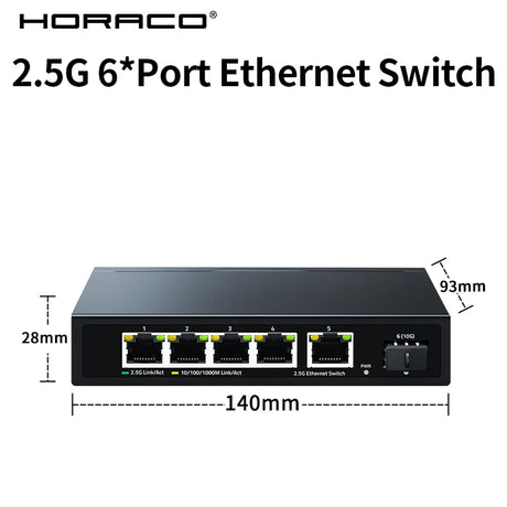 HORACO 2.5G Ethernet Switch 5 Port 2500Mbps Network Switcher 10G SFP Uplink Hub Internet Splitter Auto MDI/MDIX Plug and Play