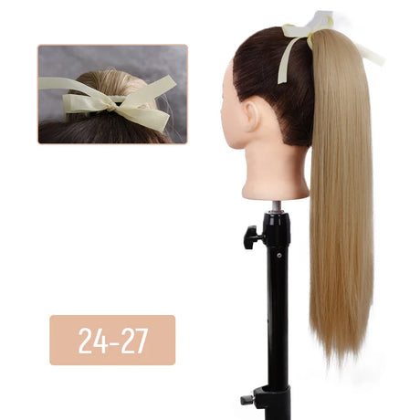 AZQUEEN 55CM Long Straight Bow Tie Ponytail Clip In Hair Extension Natural Brown Blonde Synthetic Pony Tail Hairpieces For Women