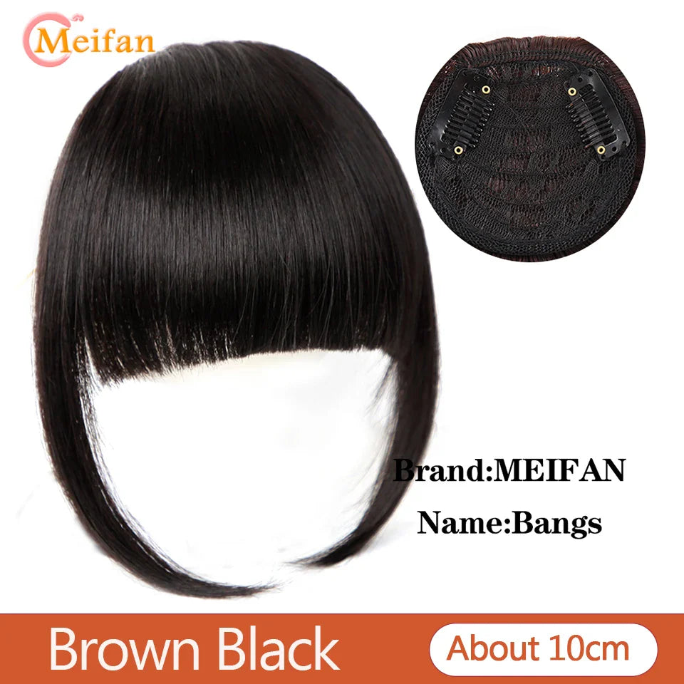 MEIFAN Synthetic False Bangs Clip-In Bangs Extension Natural Neat Fake Fringe Topper Hairpiece Invisible Clourse Hairpieces