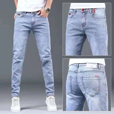 2023 Spring and Autumn new Fashion Solid Color Ripped Jeans Men's Casual Slim Comfortable Large Size High-Quality Trousers 28-36