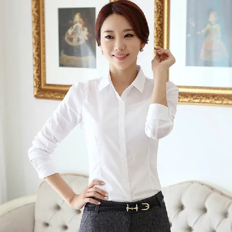 Pink Womens Blouses Business Shirt Female Long Sleeve Blouse Plus Size XL/6XL Button Up Shirt Korean Fashion New Women Clothing