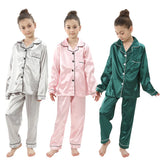 Girls Pink Satin Pajamas Sets Children's 2pcs Nightgowns Loungewear Boys Silk Pyjamas Teenager Nightgowns Sleepwear for 2-14T