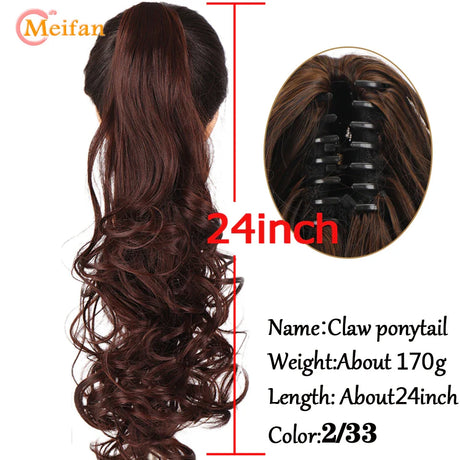 MEIFAN Long Synthetic Wavy Clip in Hair Ponytail Hair Wigs Extensions Style Claw Pony Tail Hairpiece for Women Cosplay Party