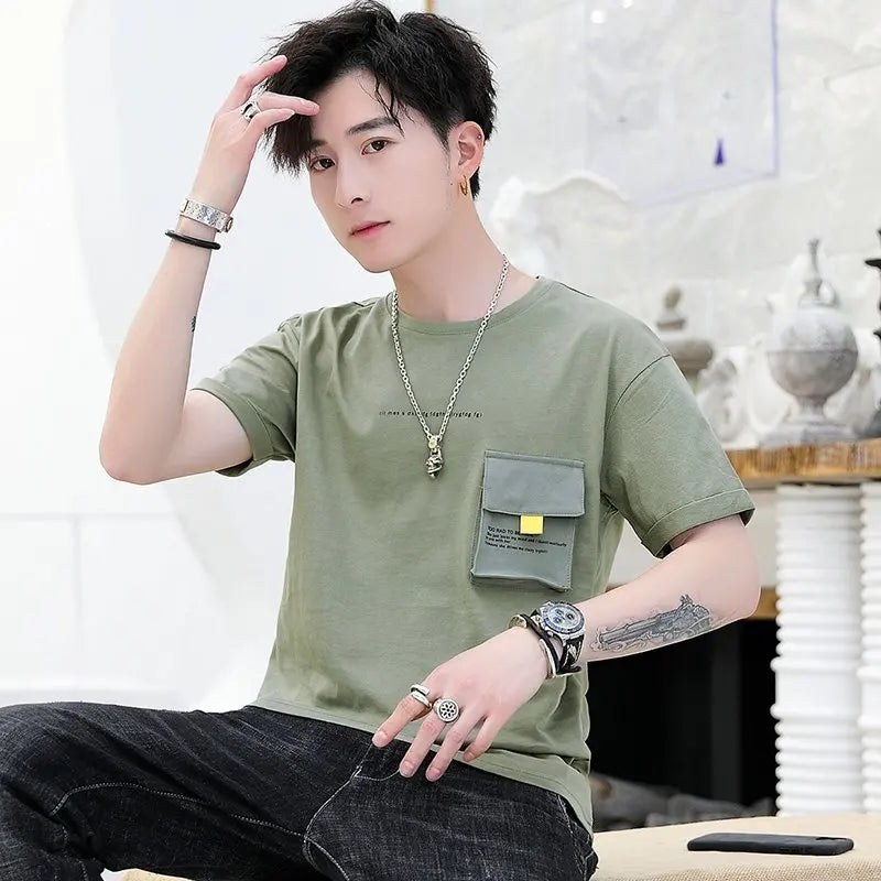 2024 New fashion Men's Pure Cotton Trendy  Long sleeved  Solid Color Boy's Customized T-shirt  5630