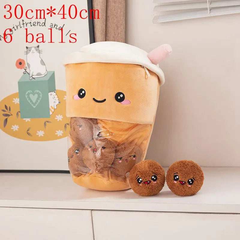 New Kawaii Animal Balls Pudding Candy Bag Pillow Plush Stuffed Mini Doll of Donut Boba Milk Tea Bat Newt Cat Nap Plushie