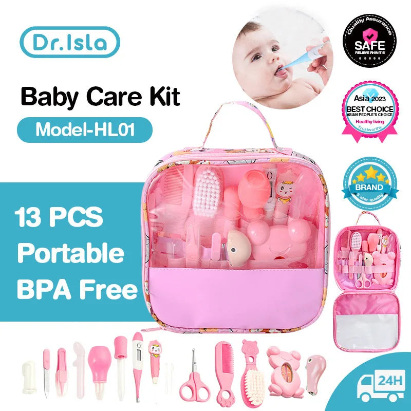 Dr.isla 13Pcs/set Newborn Baby Care Kit Kid Toiletries Baby Kids Nail Hair Health Care Thermometer Grooming Brush Kit Clipper