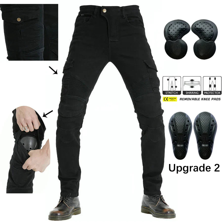 2024 New Motorcycle Black Men Jeans Upgrade Extension Protector Detachable Racing Road Rider Four Seasons Casual Fashion Pants